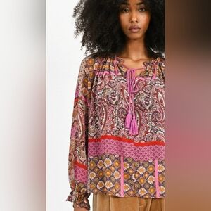 Molly Bracken Hippie Printed Sheer Blouse, VGUC, Size S